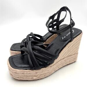 Circus Irene Strappy Espadrille Platform Wedge Sandals Womens Black Size US9.5M